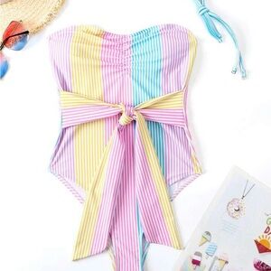 SHEIN Multicolor Striped One Piece Swimsuit